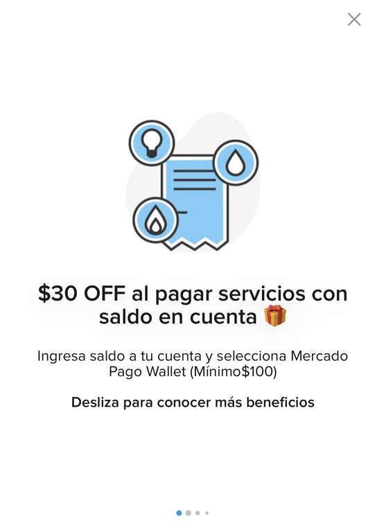 Mercado pago (app): $30 descuento en pago de servicios (mín $100) | usuarios seleccionados