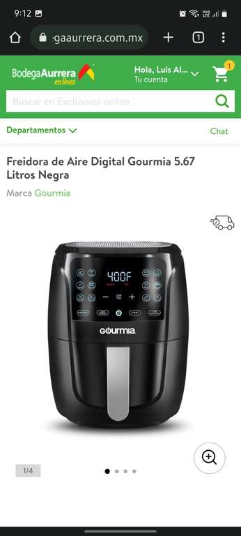 Bodega Aurrera: Freidora de Aire Digital Gourmia 5.67 Litros Negra