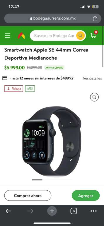 Bodega Aurrera: Apple Watch SE 2da generación 44mm nuevo (precio con cupón más bonificación de BBVA)