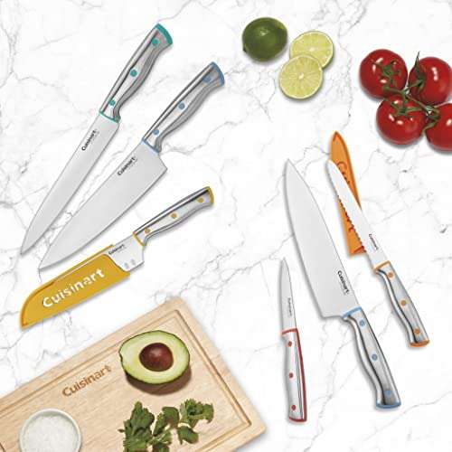 Amazon: Cuisinart - Juego de Cuchillos Acero Inoxidable - ColorCore Series - Incluye Protectores de Hoja