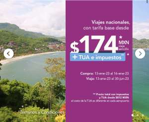 Viajes nacionales, con tarifa base desde $174*MXN e Internacionales desde $45 USD