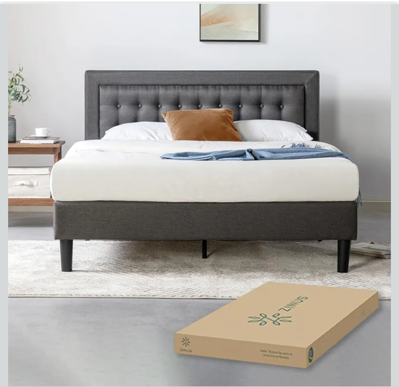Amazon | Base de Cama con Caberecera Tapizada Queen |