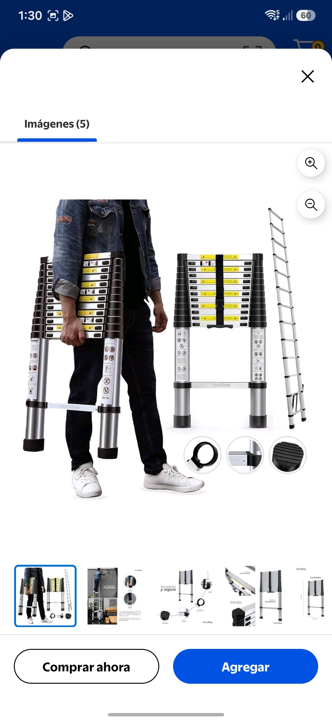 Walmart: Escalera Telescópica SelectShop 13 Peldaños Ajustable Retráctil 3.8 M