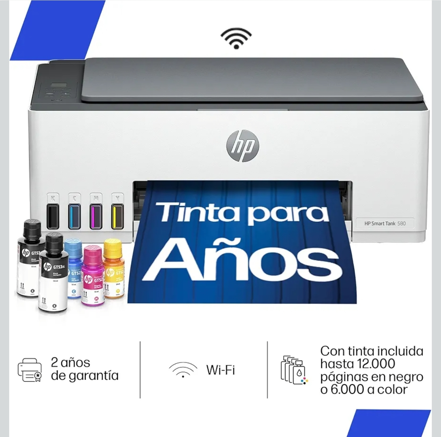Amazon: HP Impresora Multifuncional Smart Tank 580, Tinta Continua, Color, Wi-Fi, 2 años de Garantía