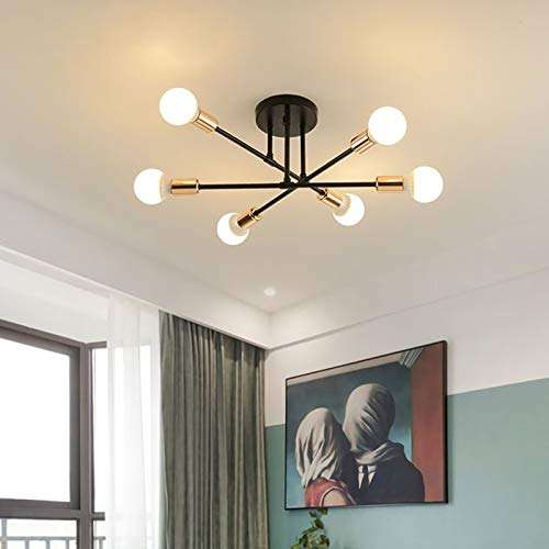 Amazon: Candil Sputnik GDLMA, lámpara moderna de techo de 6 luces para dormitorio, sala de estar, comedor, cocina, oficina (color negro)