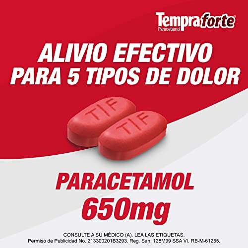 Amazon: Tempra Forte 650mg paracetamol, para dolor, caja con 24 tabletas (Planea y Ahorra)