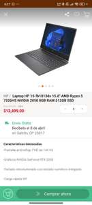 Linio: Laptop gamer HP Victus 15 con Ryzen 5-7535HS, 8gb RAM, RTX 2050, pantalla FHD IPS 144hz | Pagando con PayPal