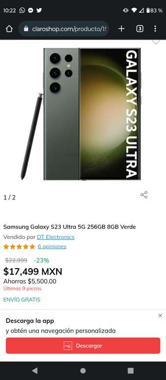 Claro Shop: Samsung Galaxy S23 Ultra 256/8 (Banorte)