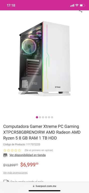 Liverpool: Computadora Gamer Xtreme PC Gaming XTPCR58GBRENOIRW AMD Radeon AMD Ryzen 5 8 GB RAM 1 TB HDD