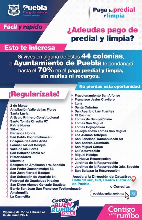 70% descuento en Predial del Municipio de Puebla