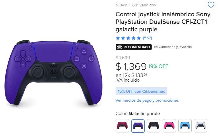 Mercado Libre: Control Inalambrico Dualsense PS5 Galactic Purple y Starlight Blue CItibanamex