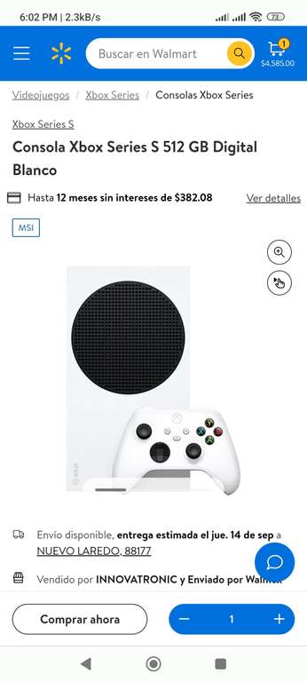 Walmart: Consola Xbox Series S 512 GB Digital Blanco