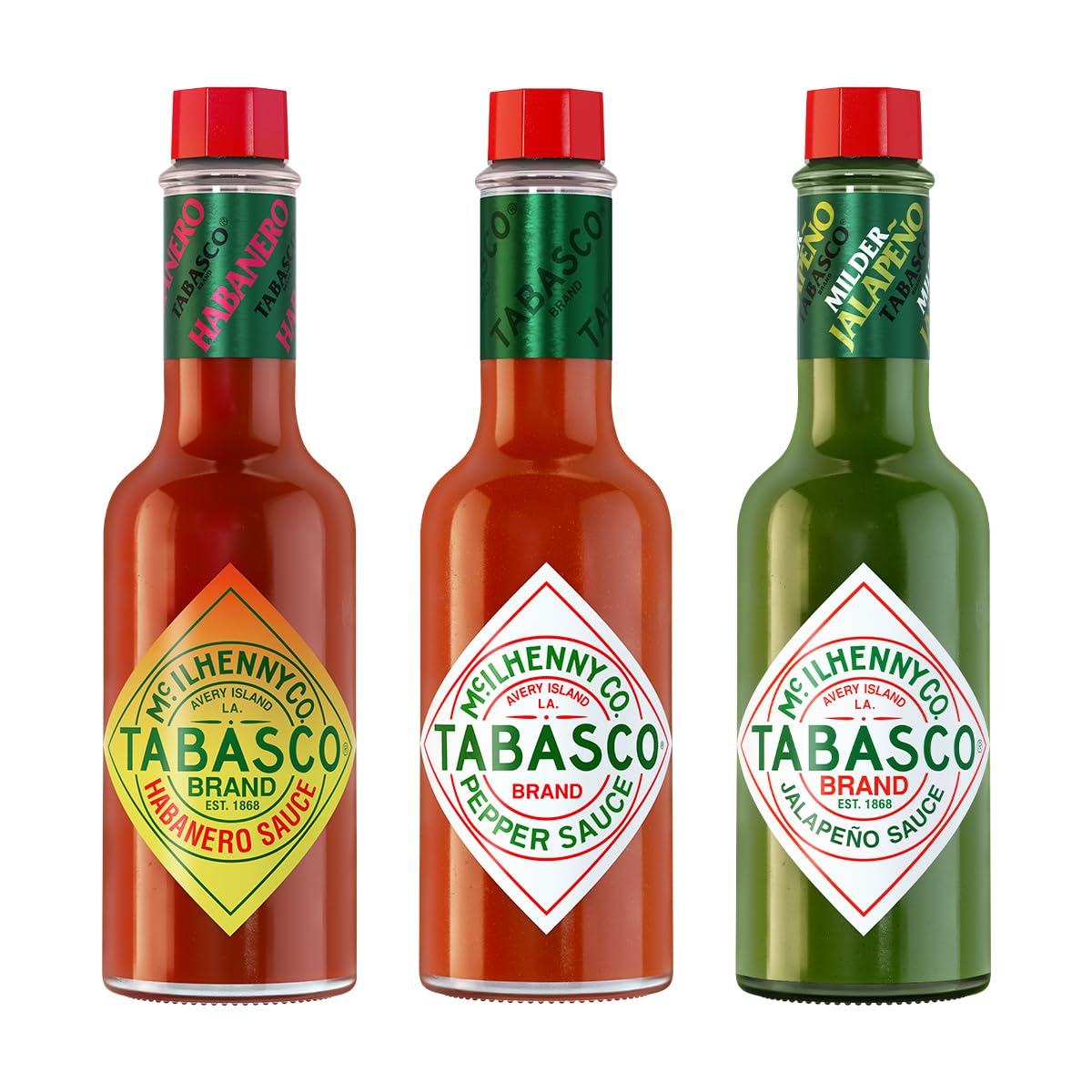 Amazon: TABASCO, Tripack Salsa Original + Jalapeño + Habanero, Picante Ideal para Comida y Snacks, Gluten Free, Botellas de 60 ml