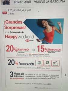 HSBC Happy Weekend: 20% bonificación en gasolina (max $200) | 20% Bonificación con TDC Digital a 12 MSI (compra mín $7500) y más