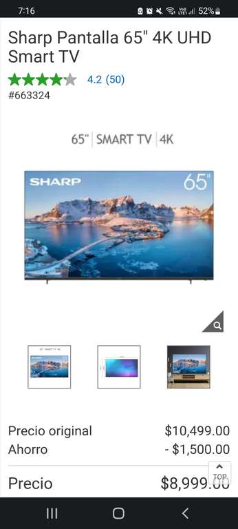 Costco: Sharp Pantalla 65" 4K UHD Smart TV con codigo Costco citibanamex