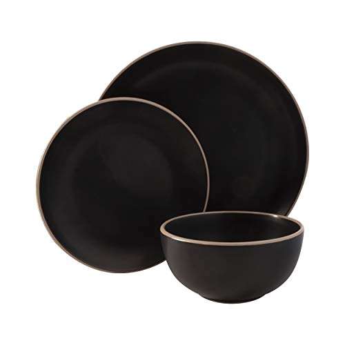 AMAZON Gibson Home - Vajilla Rockaway redonda de cerámica, servicio para 4 (12 piezas), color negro