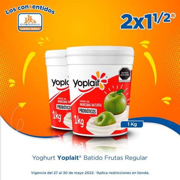 Chedraui: 2 x 1½ en Yoghurt Yoplait Batido Frutas Regular 1 kg