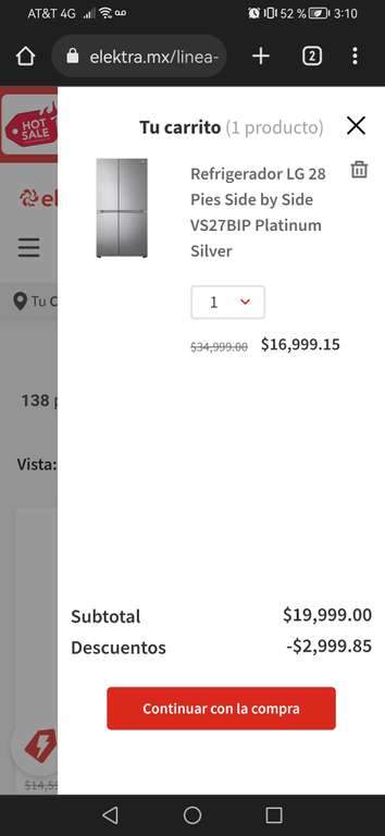 Elektra: Refrigerador LG 28 pies $16,999.15 | Pagando con PayPal