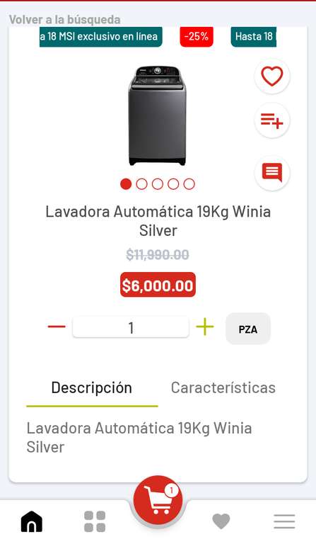 Soriana: Lavadora Automática 19Kg Winia Silver (Precio agregando al carrito)