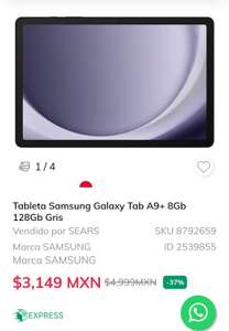 Sears: Samsung Galaxy Tab A9+ 8Gb 128Gb Gris
