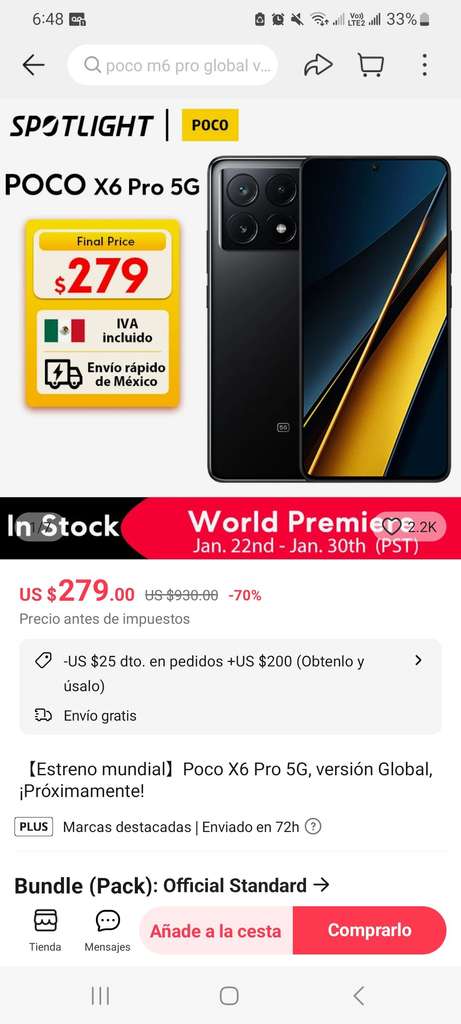 Comprar Xiaomi Poco X6 Pro 5G, Precio y Oferta