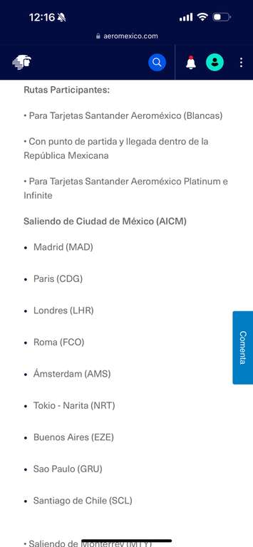Ascenso a clase premier sin costo a rutas seleccionadas saliendo desde CD.MX | Comprando del 17 al 20 de noviembre con tarjeta Aeroméxico