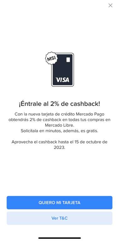 Mercado Libre: 2% de cashback en compras en Mercado Libre con TDC de Mercado Pago | usuarios seleccionados