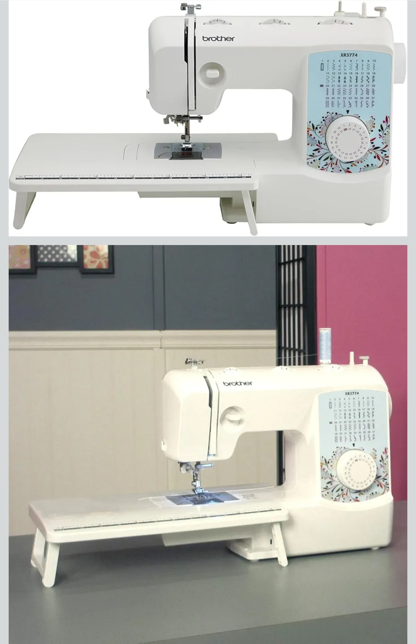 Amazon: Brother XR3774 Maquina para coser y acolchado completa con 37 puntadas, 8 pies prensatelas, amplia mesa y un DVD de instrucciones.