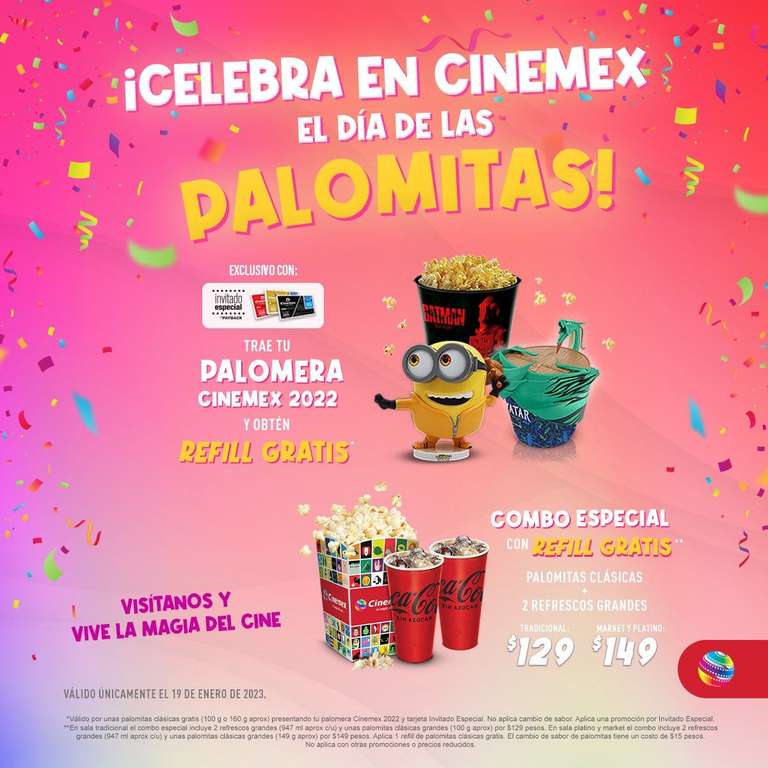 Cinemex: Refill gratis de palomitas el 19 de enero