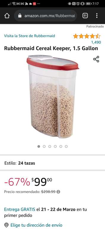 Amazon Rubbermaid Cereal Keeper, 1.5 Gallon