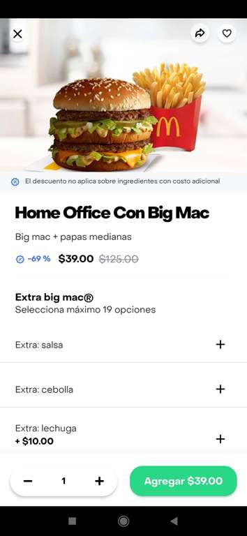 Mcdonalds Big Mac con papas rappi