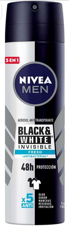 AMAZON: Nivea Men Desodorante Antimanchas, Black & White 48horas Protección Antitranspirante, 150 ml, Planea y Ahorra, envío gratis Prime