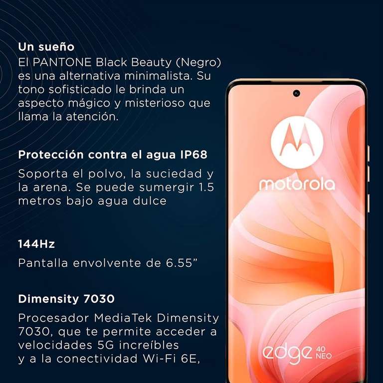 Amazon: Celular Motorola Moto Edge 40 Neo - 256GB Memoria, 8GB RAM, Celular Desbloqueado Nacional, 2 Años Garantía - Peach Fuzz