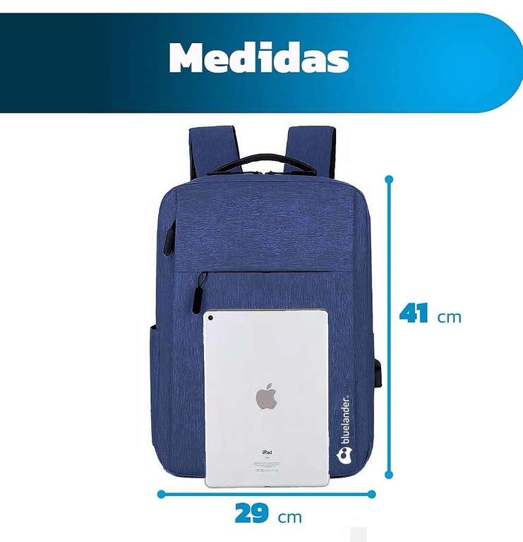 Amazon: Mochila Bluelander antirrobo, impermeable, puerto de carga USB | Colores: azul, gris, rojo.