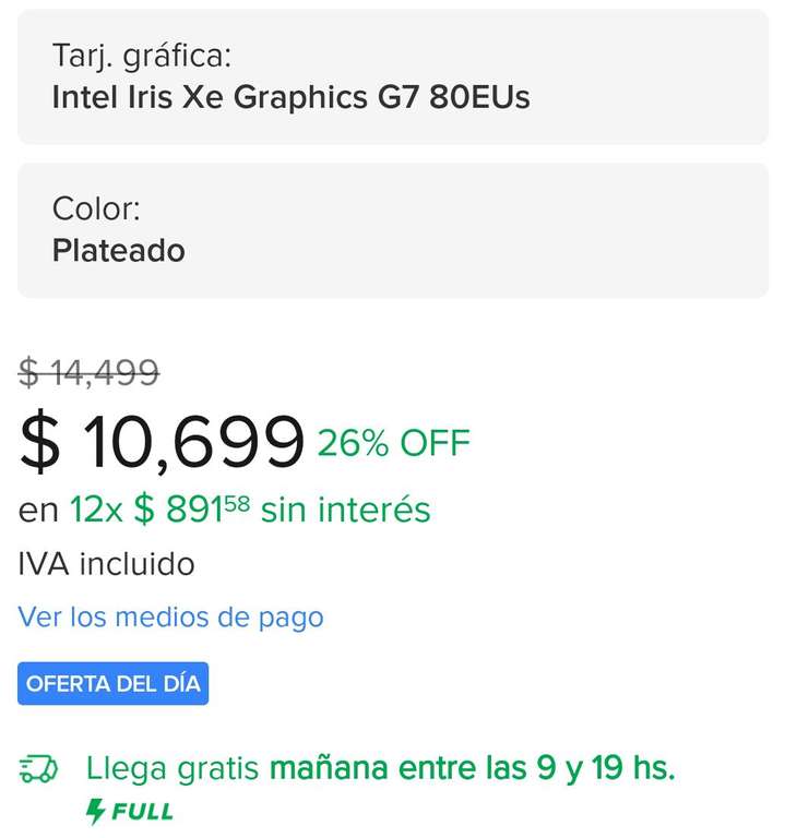 Mercado Libre: Laptop Dell Inspiron 3511 + Mochila y 12 MSI