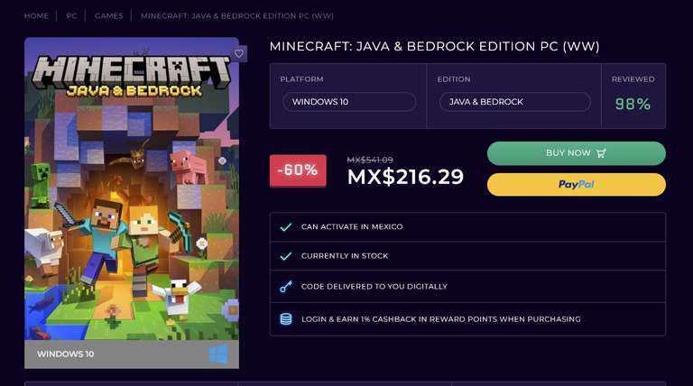 CDkeys: Minecraft Windows 10/11 Java & Bedrock México