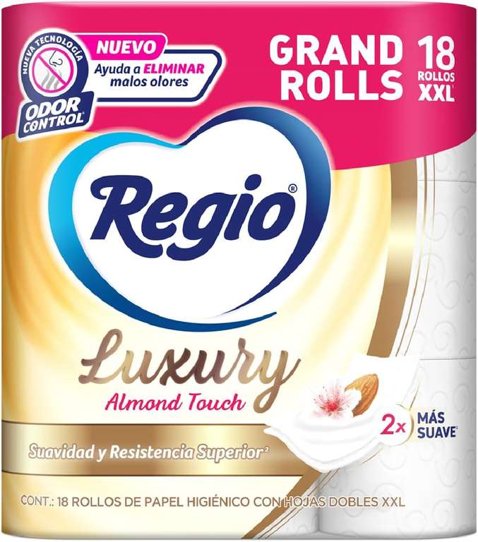 Amazon: Regio Luxury Almond Touch - Papel Higiénico, Hojas Dobles, 18 Rollos (Planea y ahorra)