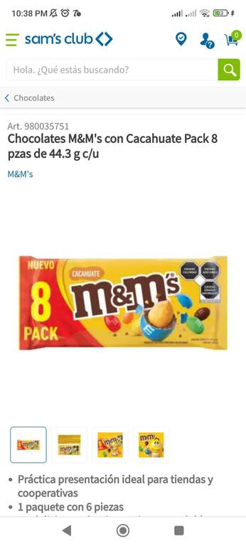 Sam's: Chocolates M&M's con Cacahuate Pack 8 pzas de 44.3 g c/u