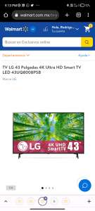 Walmart: TV LG 43 Pulgadas 4K Ultra HD Smart TV LED 43UQ8008PSB