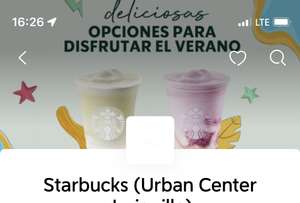 DiDi Food: Starbucks 2X1 Frapuccinos (Descuento adicional comprando $180 o más)