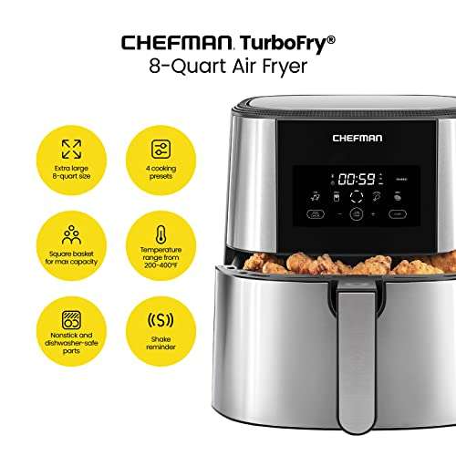Amazon: Chefman Freidora de Aire Digital de 7.5 Litros | Fríe sin Aceite | TurboFry | Libre de BPA