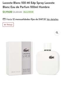 Walmart: Lacoste Blanc 100 Ml Edp Spray Lacoste Blanc Eau de Parfum 100ml Hombre