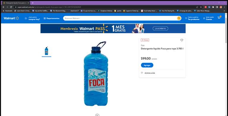 Walmart Super: Detergente Foca líquido 3.78 L a $99