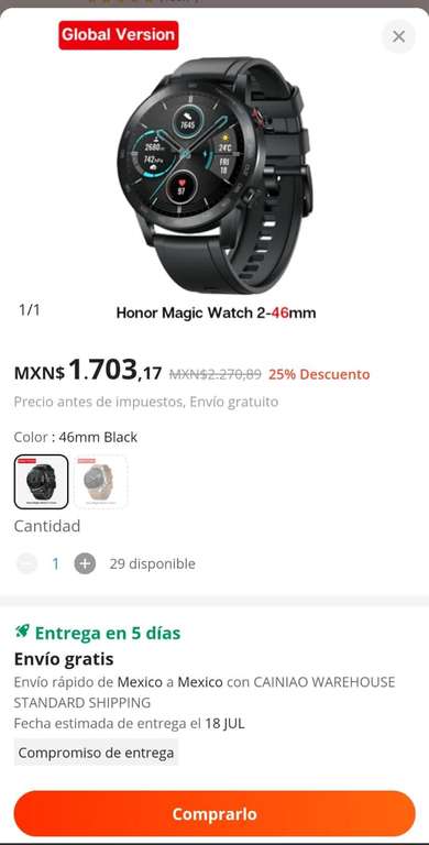 AliExpress: Honor Magic Watch 2, reloj inteligente versión global