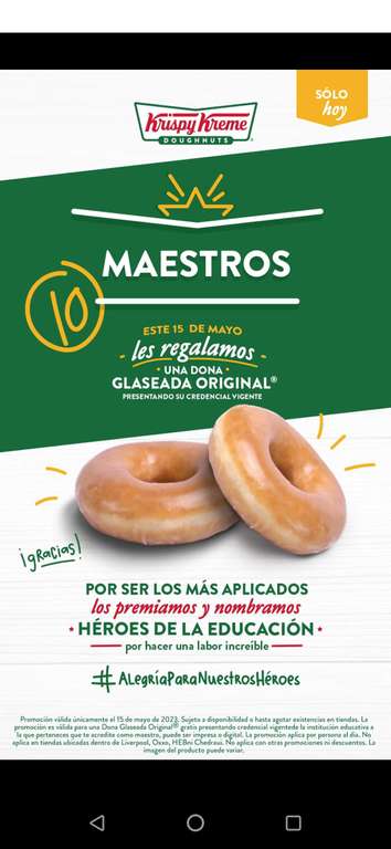 Dona gratis para los Maestros en Krispy Kreme