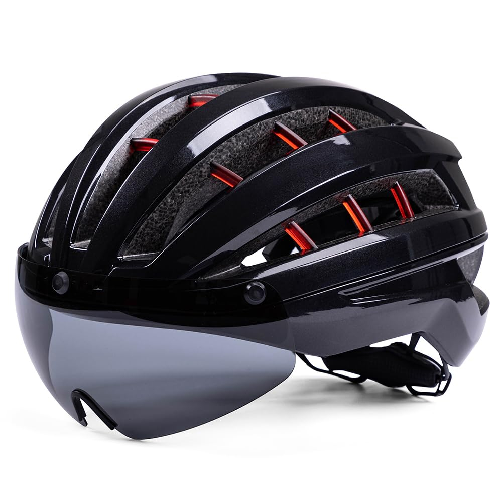 Amazon: FINYQBET Casco para Bicicleta MTB Ajustable para Adultos Gafas Magnéticas Integradas, Ajuste Giratorio