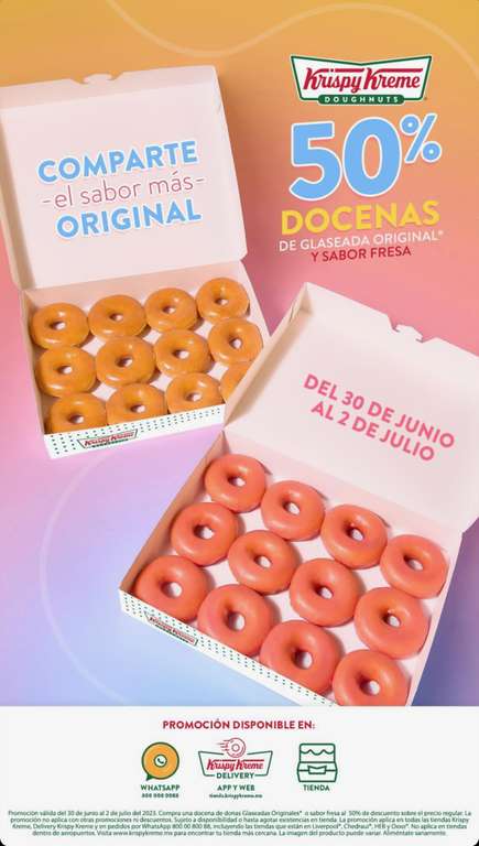 Krispy Kreme: 50% descuento en docena glaseada original y fresa