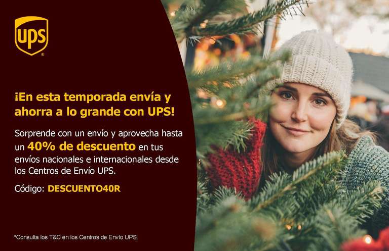 UPS: 40% de descuento en envíos nacionales e internacionales, no aplica en servicio terrestre