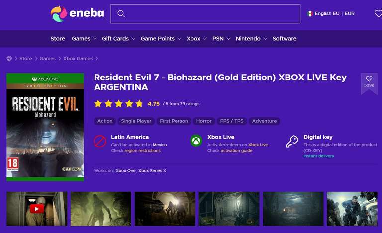 Eneba: Resident Evil 7 - Biohazard (Gold Edition) XBOX LIVE Key VPN ARGENTINA