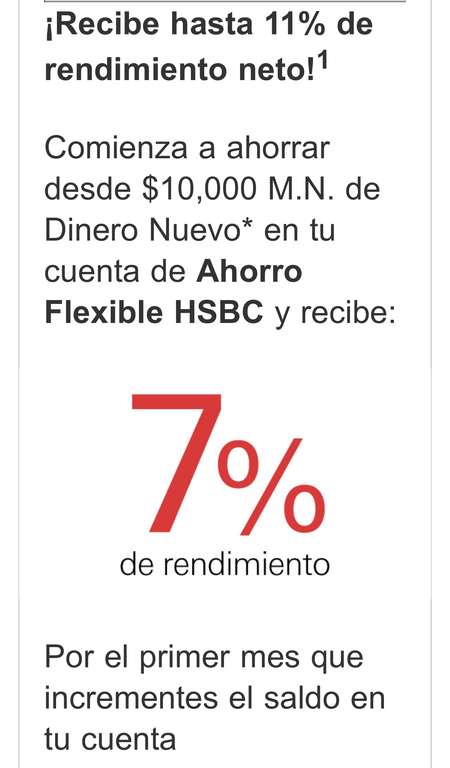 HSBC: Ahorro flexible aumenta su tasa a 11%